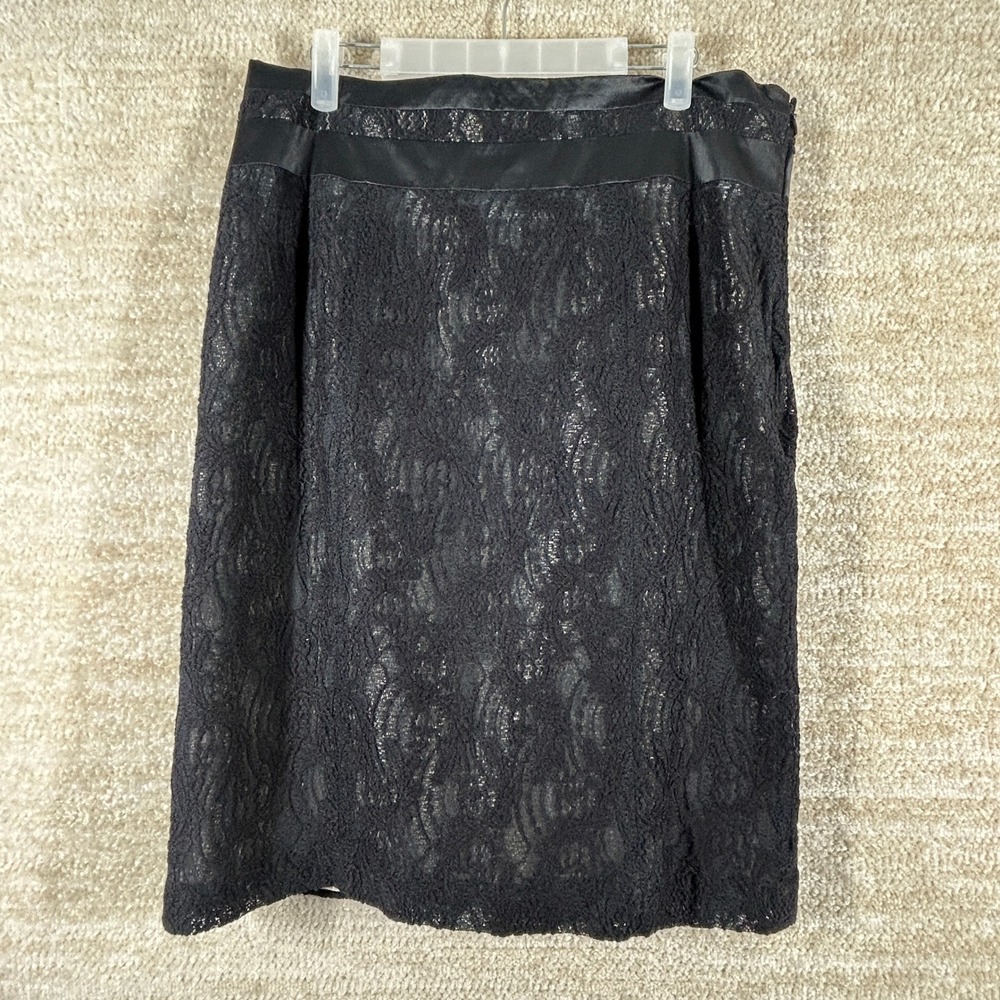 Worthington Womens Quiet Luxury Lace Pencil Skirt Black Size 14 Satin Trim 90s
